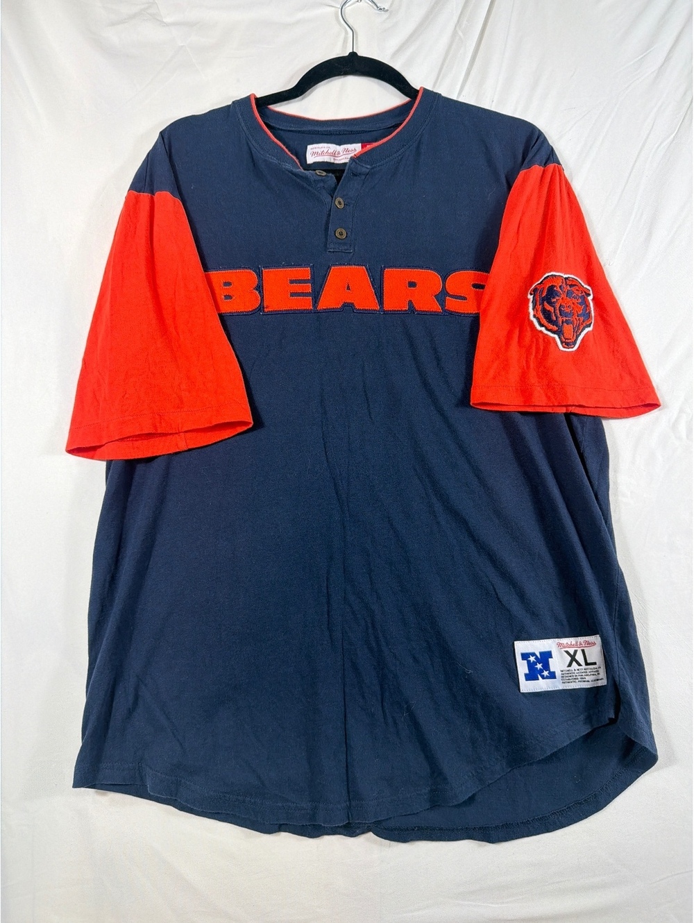 Mitchell & Ness Chicago Bears Navy and Orange Henley T-Shirt XL
